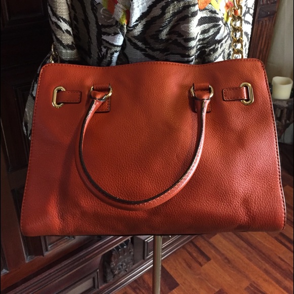 Michael Kors Tangerine Leather Hamilton Handbag - Picture 2 of 8